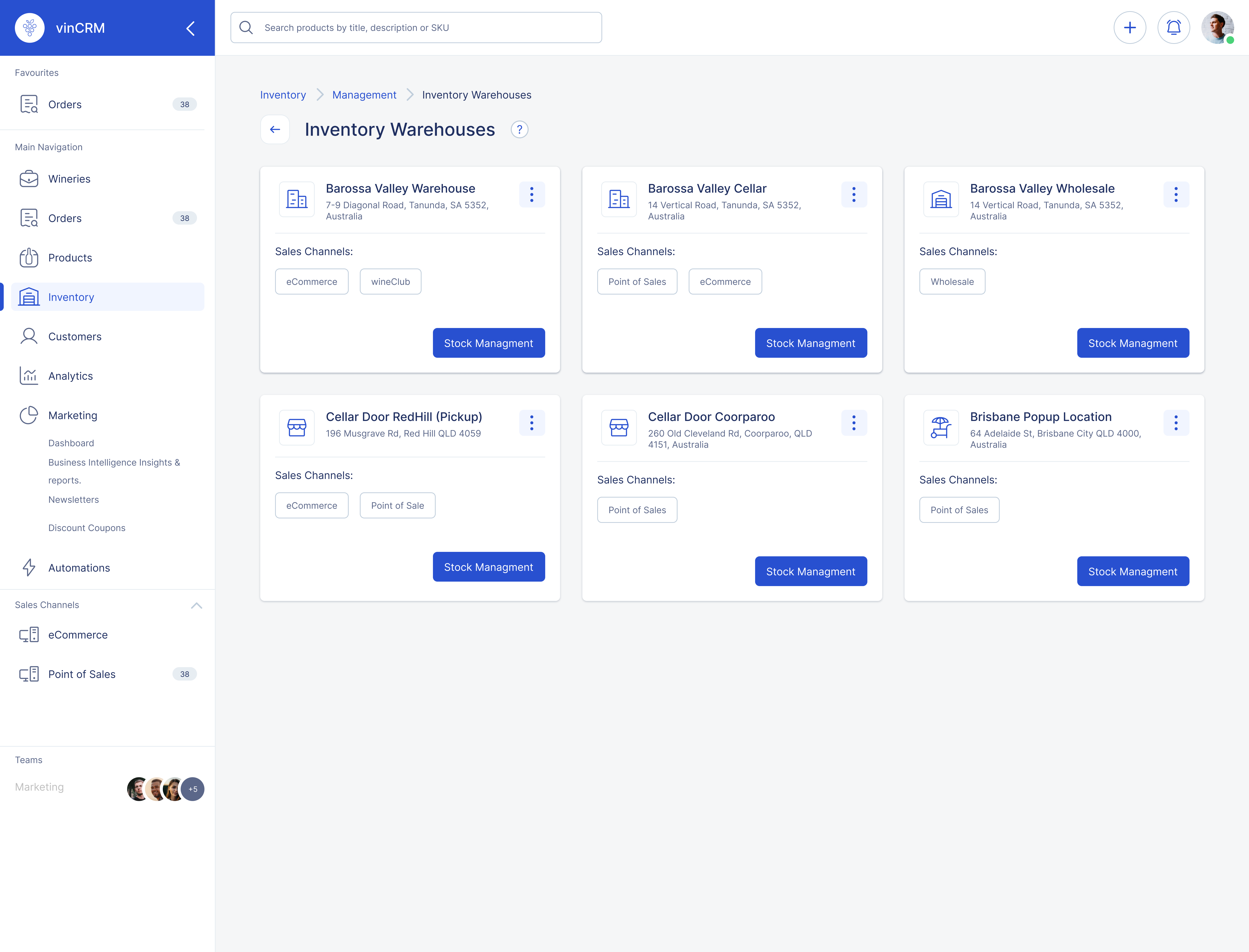 Inventory Management: Overview Screen